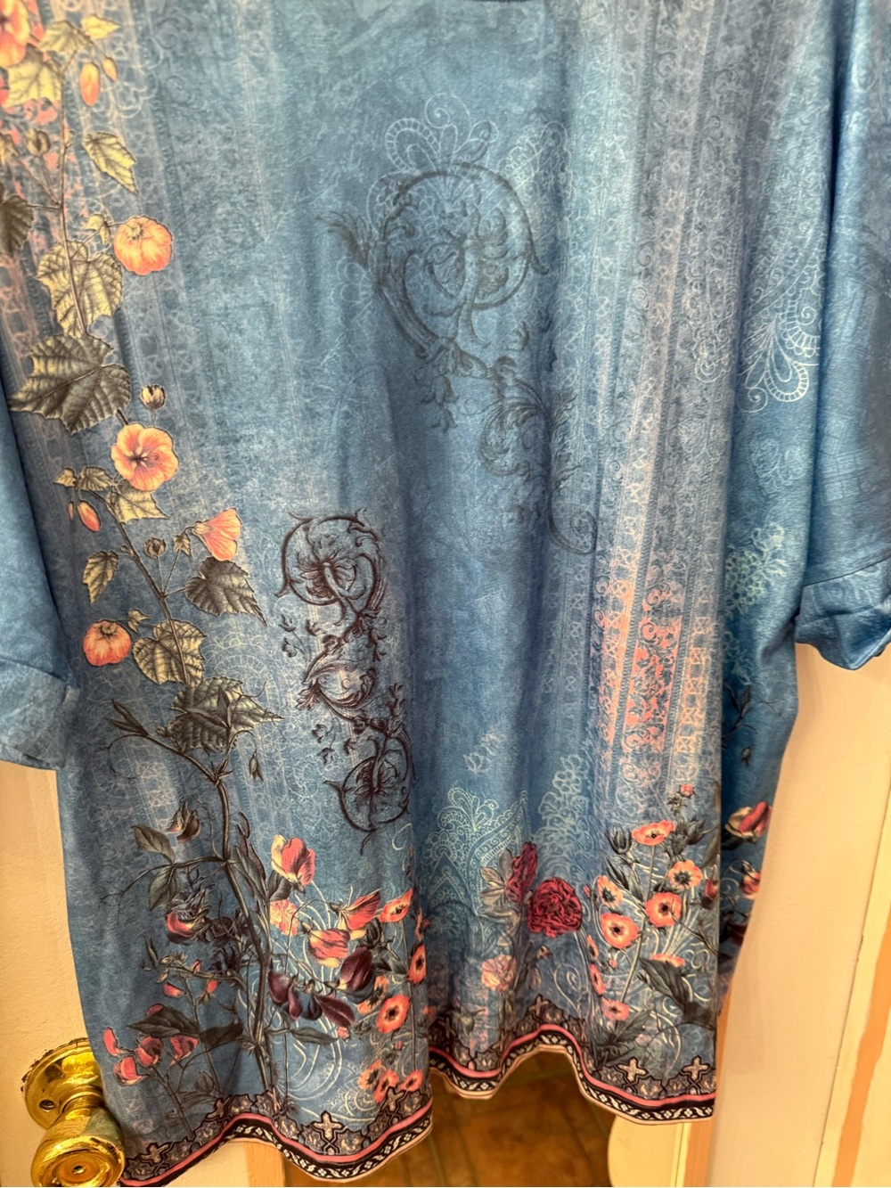 Blue Floral Short Sleeve Tee with Botanical Print